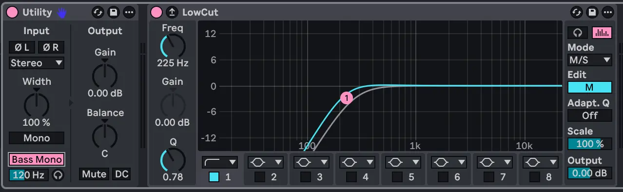 EQ low cut and Utility bass mono
