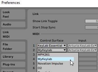 Mykeylab in Ableton preferences