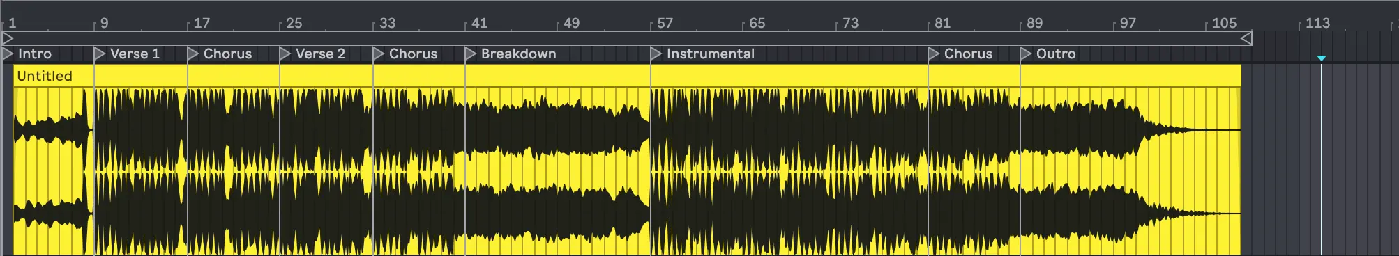 Morceau de référence avec marqueurs d'arrangement dans Ableton Live
