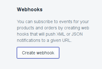 Shopify webhook settings